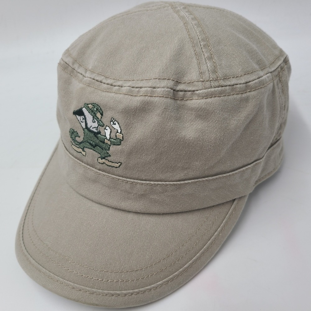 Notre Dame Fighting Irish Hat Adjustable Beige Green NCAA Cadet Military Army